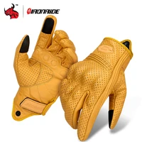 ​ Guantes de cuero Vintage para motocicleta, guantes de motociclista Unisex transpirables de verano con diseño de ventilación antideslizante, guantes para montar en moto