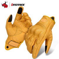 ​Vintage Leather Motorcycle Gloves Summer Breathable Unisex Biker Gloves With Anti-Slip Ventilation Design Motorbike Ride Glove