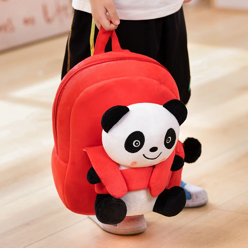 Cartoon Cute Panda Plush Backpack Kawaii Soft Animal Plushies Toys Doll for Children Kids Lovely School Bag Birthday Xmas Gifts