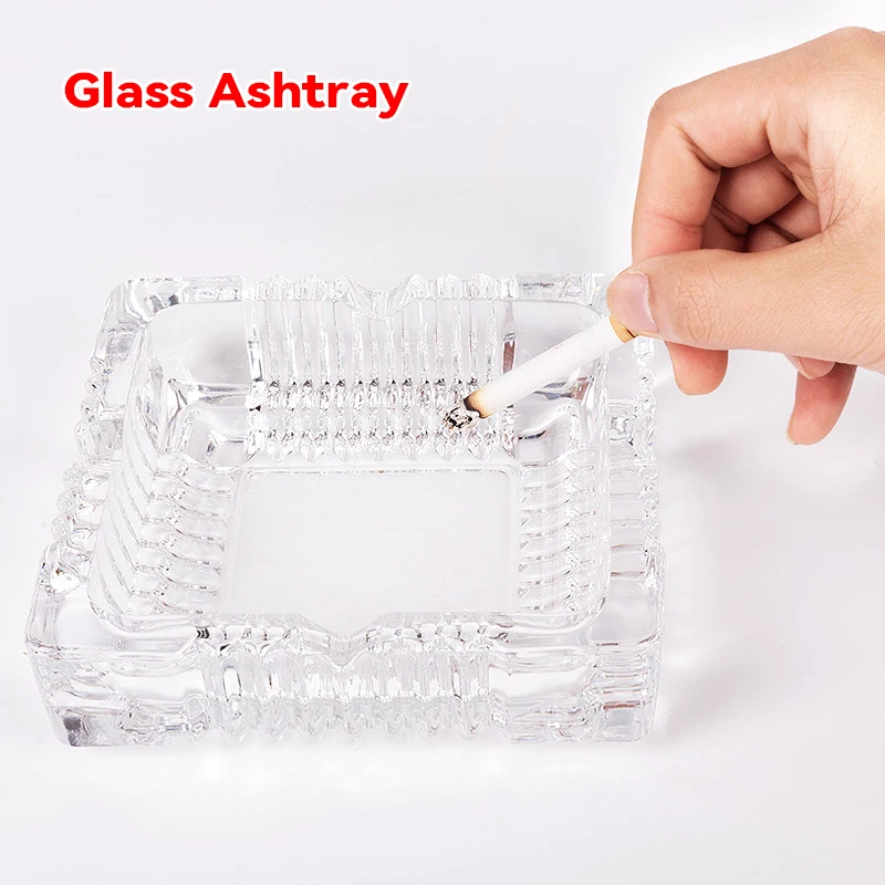 

Crystal Clear Four Square Glass Ashtray, Modern and Elegant for Smoking Lovers Household Living Room And Office Supplies