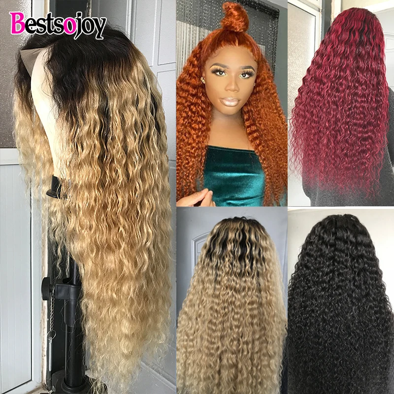 

13x4 Ombre Lace Front Human Hair Wigs Colored Honey Blonde Burgundy Orange Ginger Brazilian Human Hair Kinky Curly Wigs 180%