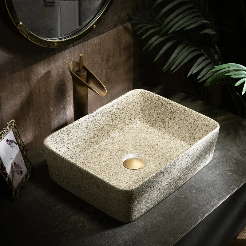 

China Artistic Porcelain Handmade Porcelain Lavabo Bathroom Vessel Sinks ceramic wash basin vintage porcelain sink Rectangular