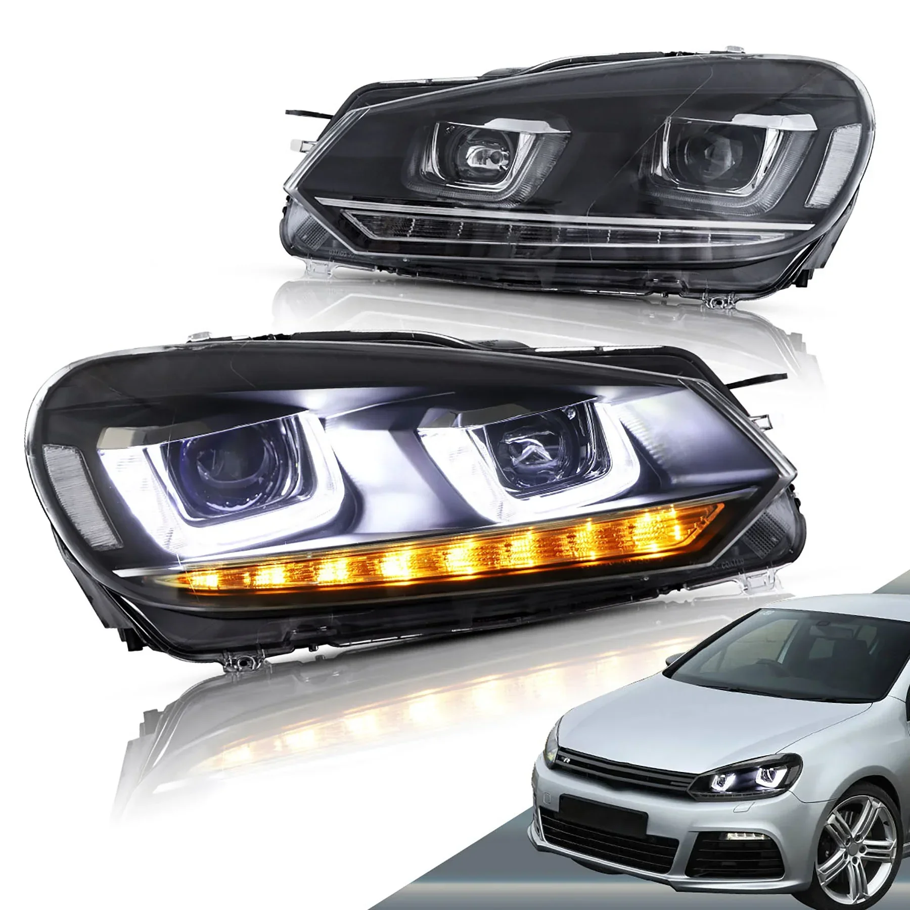 VLAND LED Headlights For Golf Mk6 2010-2014 Factory Halogen Models Without Red Demon Eyes (FOB)