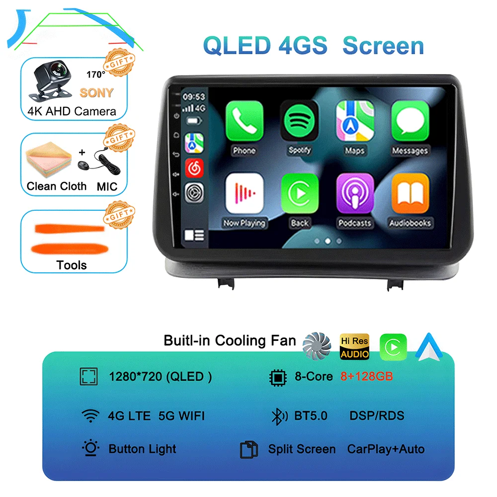 Android 16 Videospeler Carplay voor Renault Clio 3 Clio3 2005 2006 2007 2008 2009 - 2014 Multimedia autoradio WIFI+4G DSP Stereo