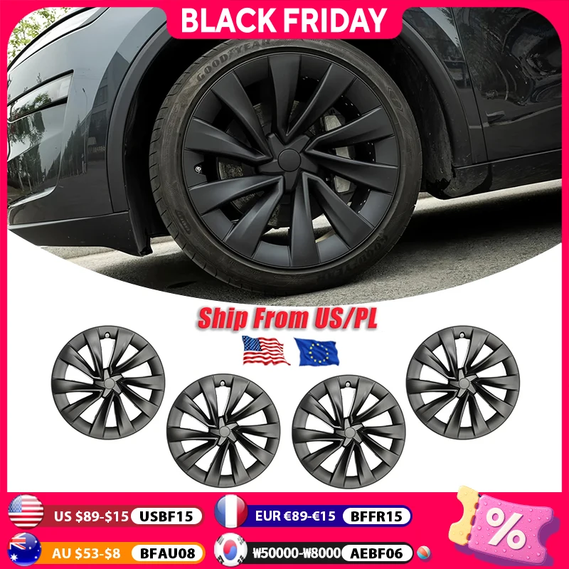 

YIKUN 4PCS Wheel Cover 20 Inch for Tesla Model Y Juniper 2025 Performance Tire Hubcaps MY Helix 2.0 Full Rim Matte black
