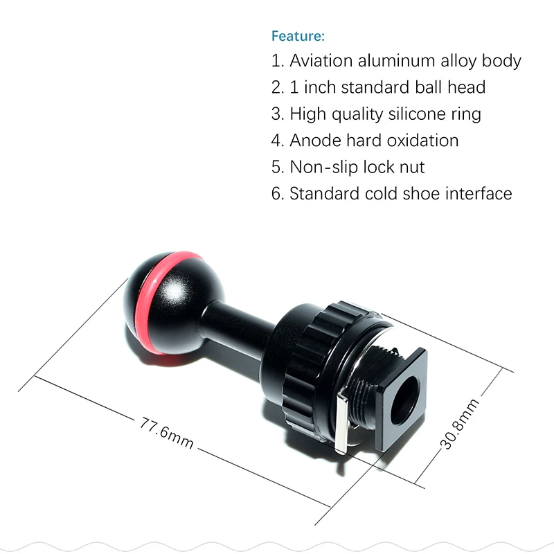 spherical mounting head hot and cold shoe base adapter connector, suitable for waterproof video casing of diving cameras