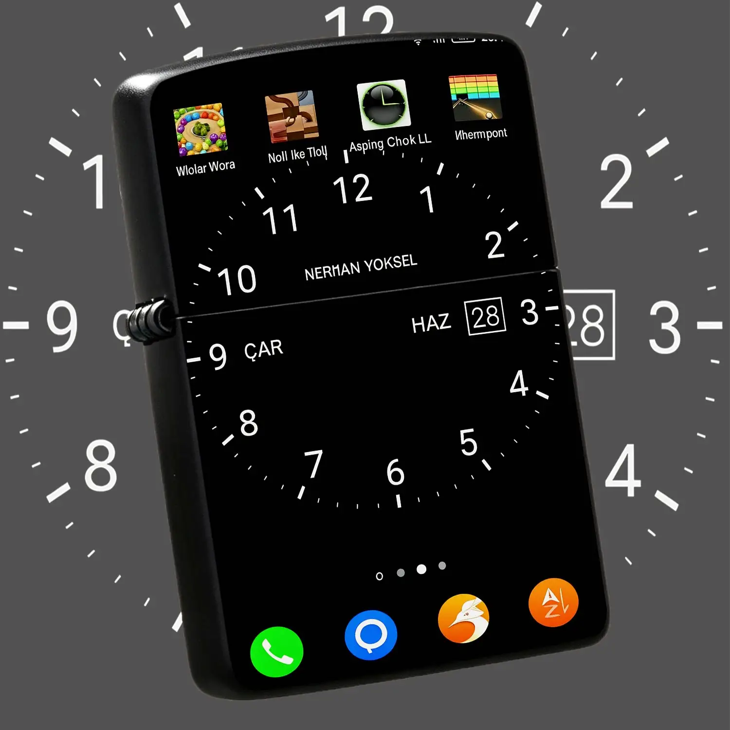 Creative Dial Clock Printed Lighter, Unique Android Home Screen Themed Design, Portable Handy Tool For Daily Use, Suitable For Hanging Out Office Outdoor Scenes, Exquisite Fun Gift For Friends And Hobbyists A Humorou And Interesting Lighter