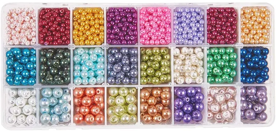 2640pcs Pearlized Glass Beads 24 Color Craft Pearl Bead Dyed Round Satin Luster Pearl Beads Loose Spacer Beads for Bracelet