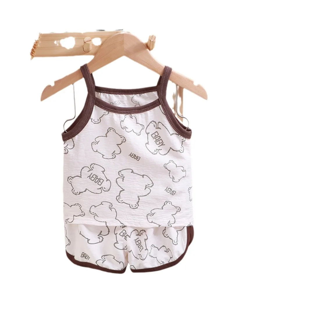 Summer Children Sling Shorts Set Fashion Flower Girls Kids Thin Breathable Pajamas Cute Cartoon Baby Toddler Home Clothes image 5