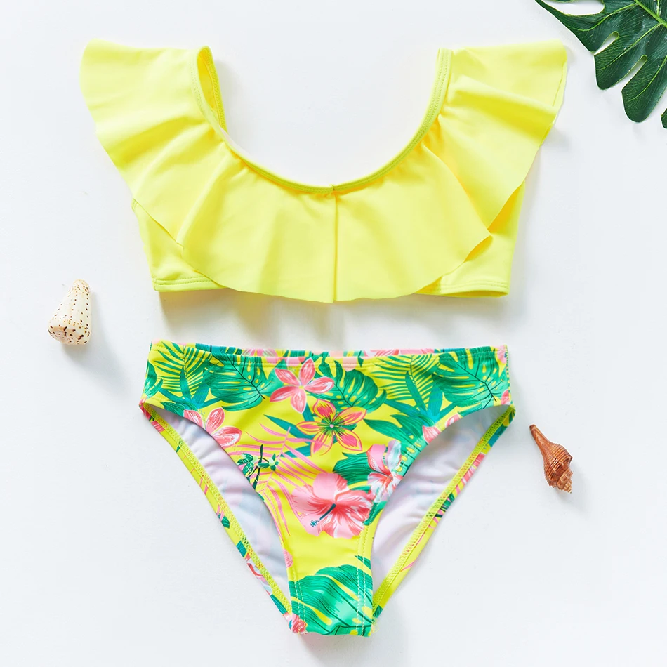 2019 Meninas Maiô de Duas Peças de Carimbo Quente das Crianças Swimwear 4-16 Anos Meninas Beachwear Maiô JX25