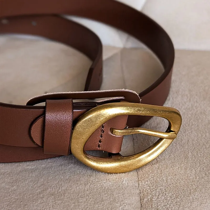 Stylish Women's Leather Belt with Retro Metal Buckle