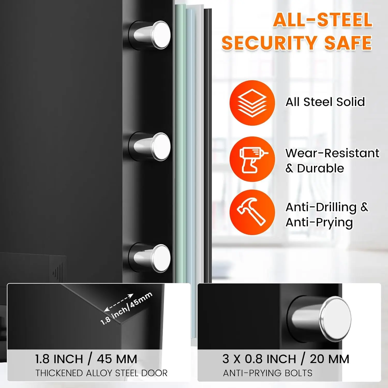 3.8 Cub Large Fireproof Safe for Home Use, Digital Home Safes Water and Fireproof with Backup Keys and Alarm System, Anti-Theft