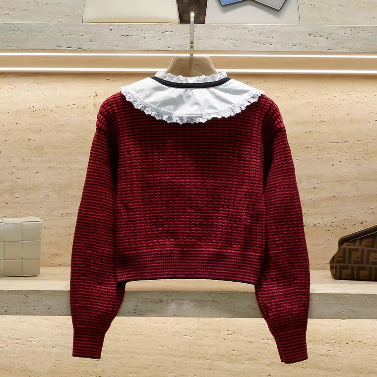 Elegant Lady Knit Long Sleeve Cardigan Sweater Vintage Peter Pan Collar Solid Sweaters Spring Casual Loose Cardigan for Women