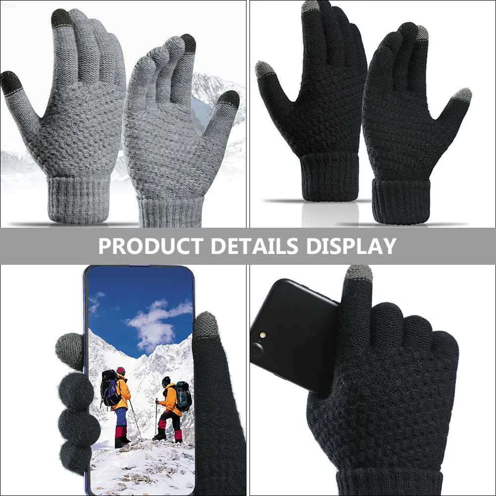 2Pairs Warm Hand Gloves Knitted Touch Screen for Men Woman Winter Outdoor Cold Weather Jacquard Design Protective
