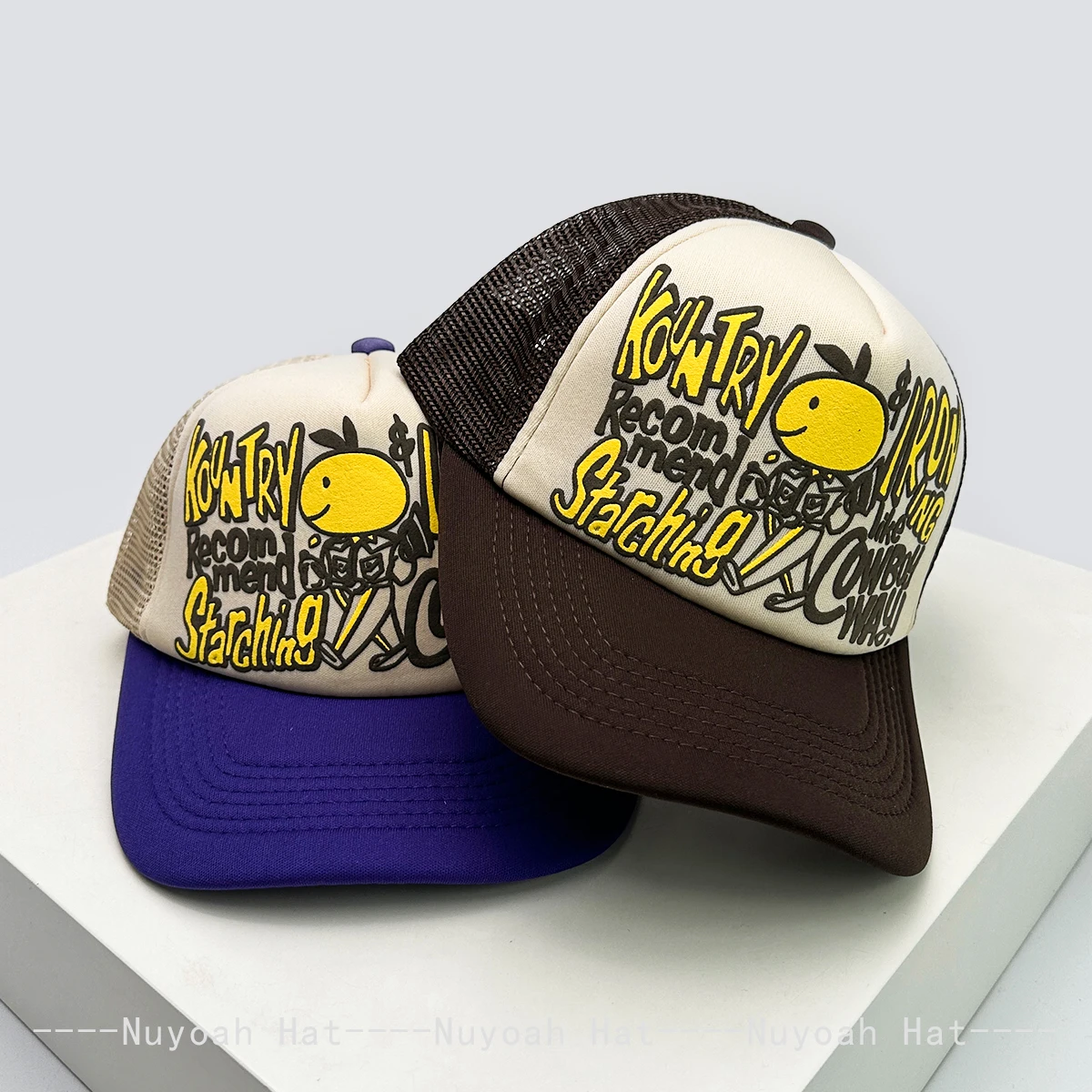 New Unisex Color Block 3D Printed Letter Rabbit Ear Smiling Face Baseball Hats Sunshade Hip Hop Breathable Trucker Caps Mesh Ins