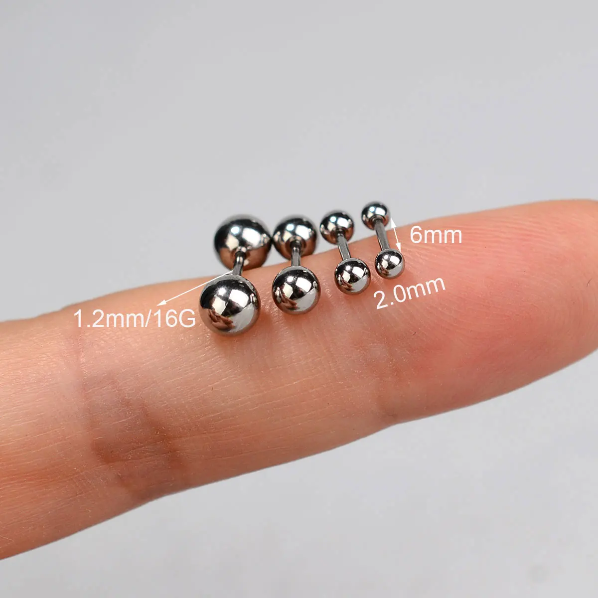 1Pair Medical Titanium Steel Stud Earring 16G Small Ball Screws Earrings Ear Bone Nail Helix Tragus Piercing Body Jewelry 2-6MM
