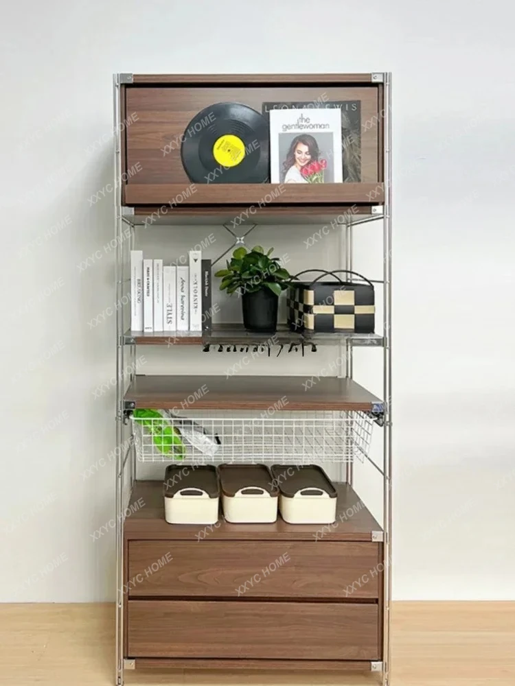 LWalnut Magazine Cabinet Floor Storage Medieval Storage Shelf Storage Rack