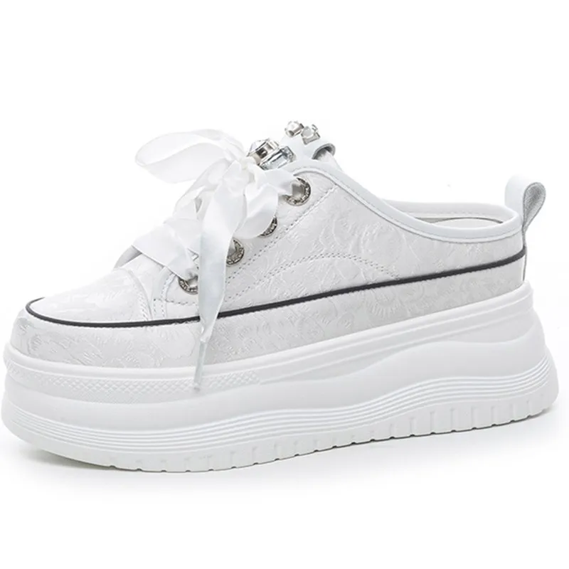 

8 см 2025 шелковые женские повседневные шлепанцы на танкетке, сандалии, летняя обувь, брендовые кроссовки на массивном каблуке, модные блестящие туфли на высоком каблуке