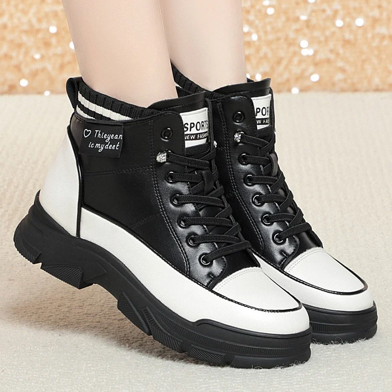 Winter High Top Chunky Warm Women Boots New Plus Velvet Cotton Shoes Side Zipper Modern Causal Soft Ankle Short Boots