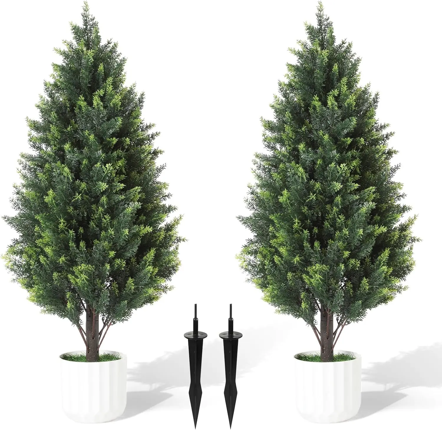 

Набор из 2 реалистичных искусственных кедровых топиарей с отсоединяемым кашпо и подставкой, устойчивые к УФ-излучению, для декора внутри и снаружи помещений