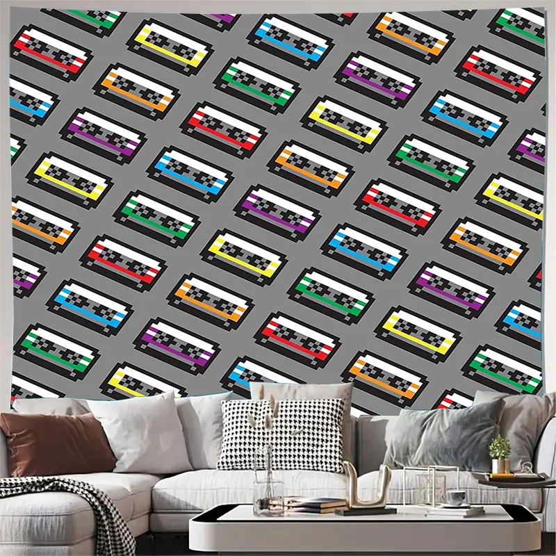 Pixel Art Tapestry Retro Gaming Wall Hanging Vaporwave Aesthetic Room Decor Japanese Anime Backdrop Teen Bedroom Decoration Gift