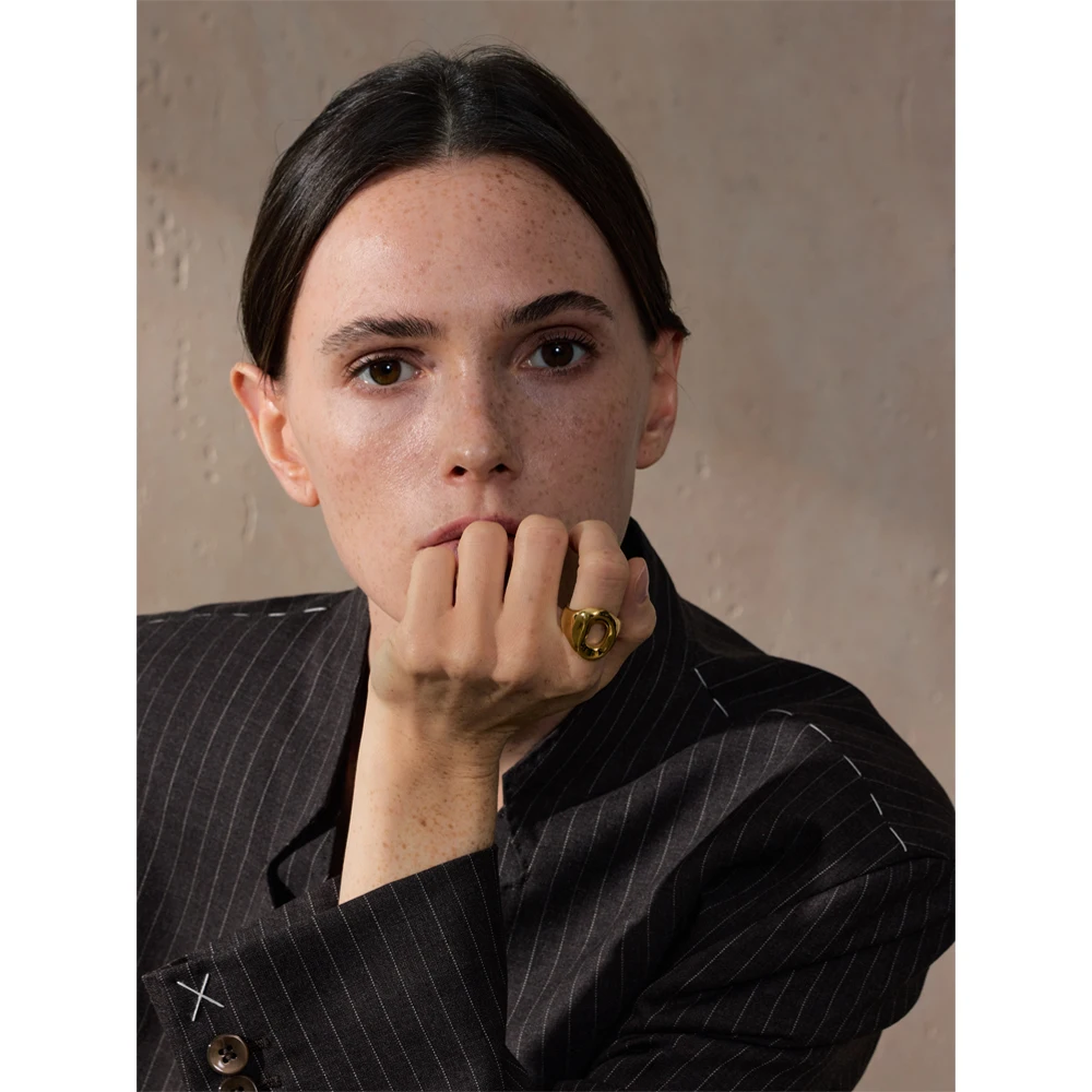 Gold-Tone Geometric Hollow Stainless Steel Ring