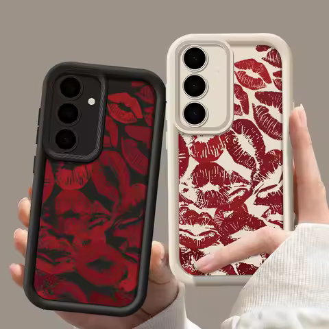 Red Lips Pattern Soft Case For Samsung Galaxy A56 A15 A55 A16 A54 A53 A25 S24 FE S25 S24 S23 S22 Ultra Plus S25 Edge Phone Cover