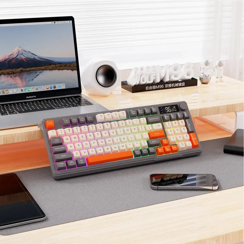 Wireless Keyboard M96 ,Bluetooth Dual Mode Connection,Battery Digital Display,Multimedia Knob, Colourful Light,PC Notebook