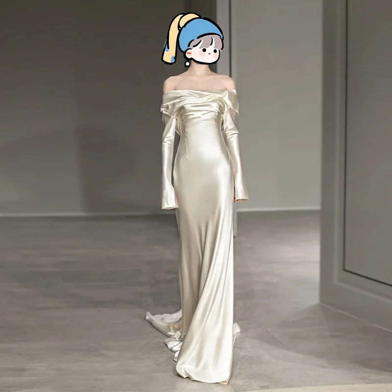 Elegante Vestido de Novia Estilo Cola de Pez 2024, Nuevo Estilo, para Fotografía de Viaje Nupcial, Túnica de Mañana, Cintura ...