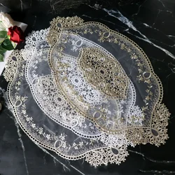 European Oval Embroidered Transparent Luxury Placemat Table Mat Hotel Villa Home Furniture Party Coffee Coaster Decorative Cloth