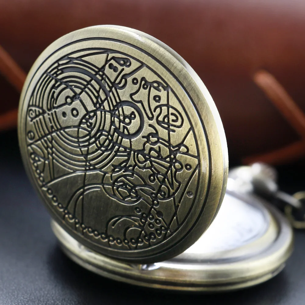 Reloj de bolsillo de cuarzo con piedras preciosas misteriosas de bronce para hombres y mujeres, colgante de collar nostálgico de moda, regalo para Doctor Strange