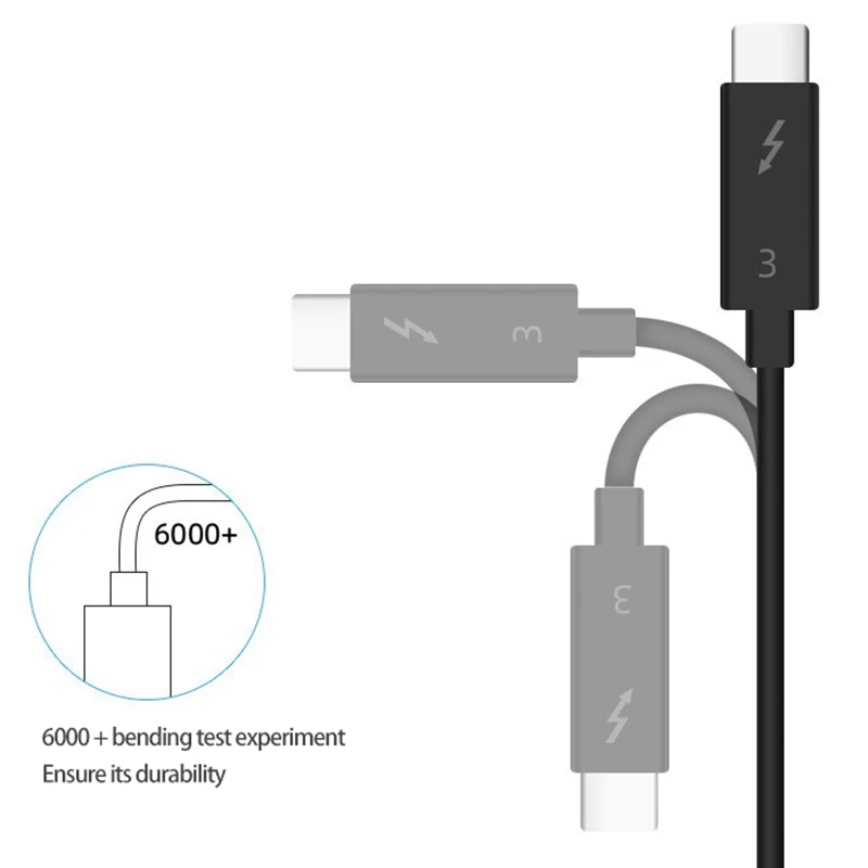 Cable tipo C para Thunderbolt 3, Cable de datos de 40Gbps, velocidad completa, 100W, carga rápida, transmisión 5K, 50cm