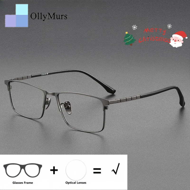 

OLLYMURS Деловые мужские титановые оптические очки квадратные синие светоблокирующие прогрессивные очки для чтения по рецепту 891