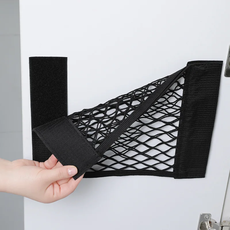 Kitchen Self-adhesive Trash Bag Storage Net Bag Double-Deck Elastic String Mesh Bag Wall Mounted Sundries Organizer