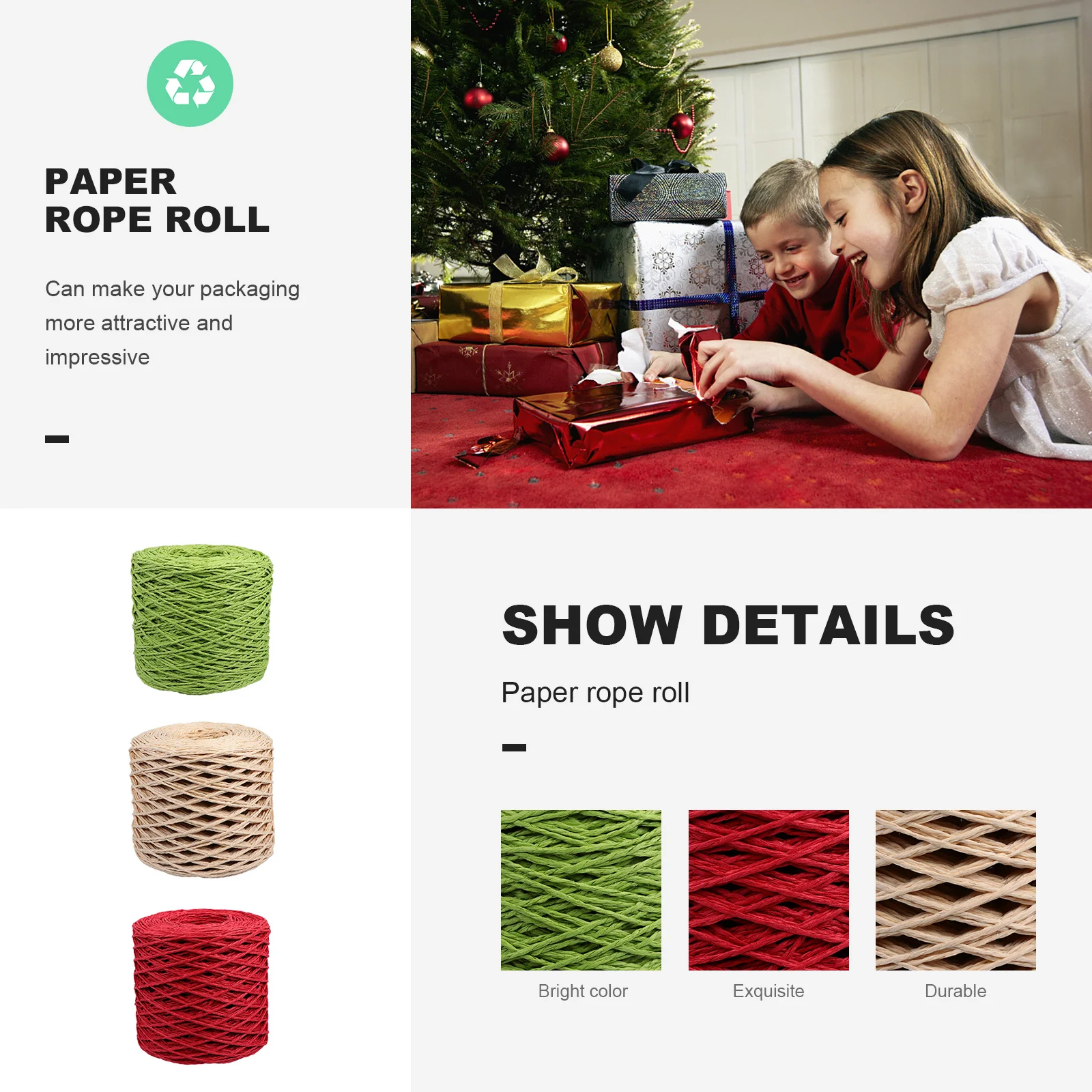 

3 Rolls Paper Twine Rope Durable DIY Gift Packing Ribbon for Wrapping Decoration and Crafts Raffia Twine Rope DIY Paper Ropes