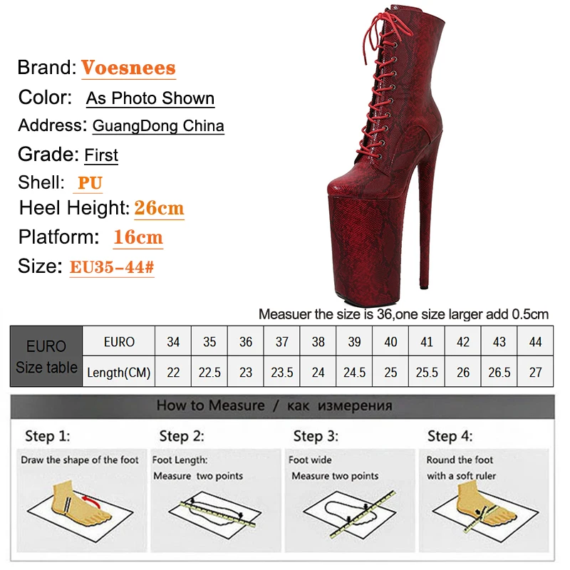 Shoes Ladies Platform Zip Heels Ankle Boot Red Snake Pattern Women 26CM/10Inch Sexy Nightclub Pole Dance Boots Super High Heels