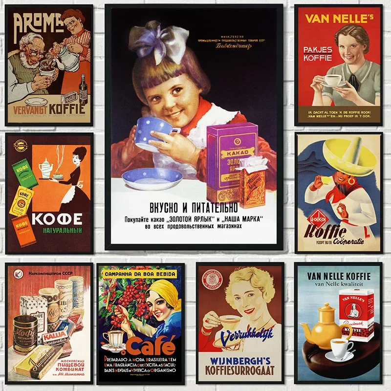 Pósteres artísticos de pared en lienzo de café y comida americana Vintage, impresiones para decoración para sala de estar, decoración de pared del hogar, Cuadros
