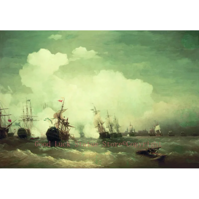 

TOP ART # Russian artist Ivan Aivazovsky seascape The Battle of Revel print oil painting on canvas --Good quality -free shipping