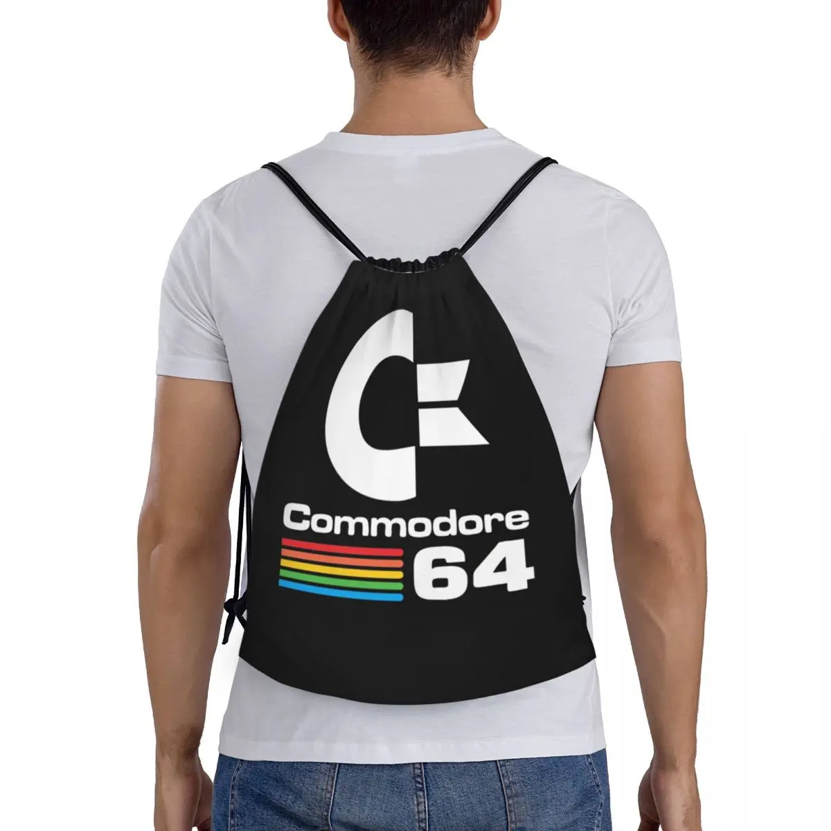 Mochila Retro Commodore 64 con cordón para hombre y mujer, bolso de almacenamiento ligero para ordenador, deportes, gimnasio, C64