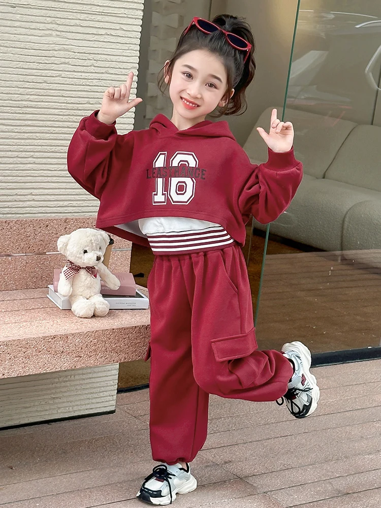 

Casual Chic Children's Outfit Set for Girls Trendy Tee Piece Workwear Sle Spring Autumn Kids Clothing Set Small nut King