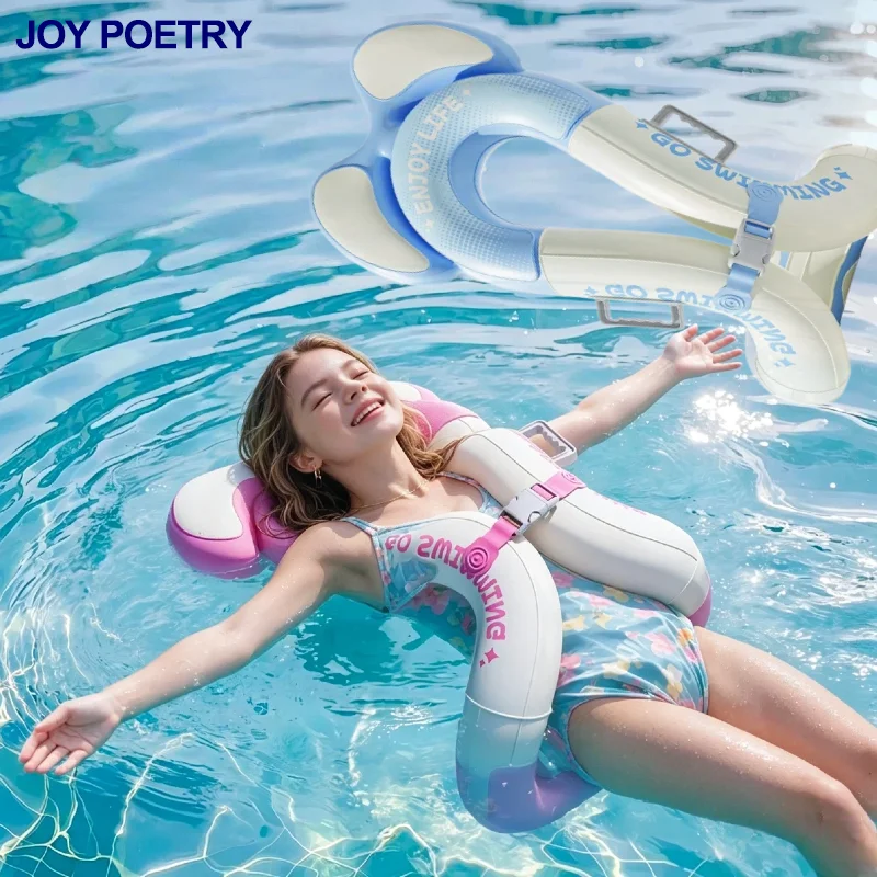 Inflatable Double Handle Swim Float Vest With Adjustable Safety Buckle Underarm Floaties Hands Free Swimming Pool Safety Learnin