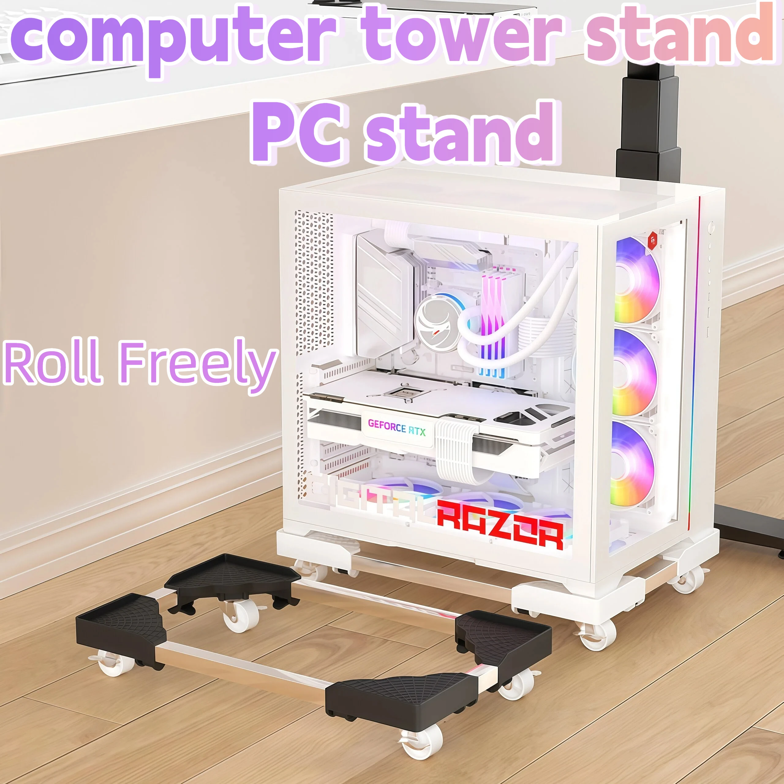Computer Tower Cart Fits Fish Tank Style Panoramic Full Tower Case like ASUS ROG Helios Heavy Duty Rolling Stand
