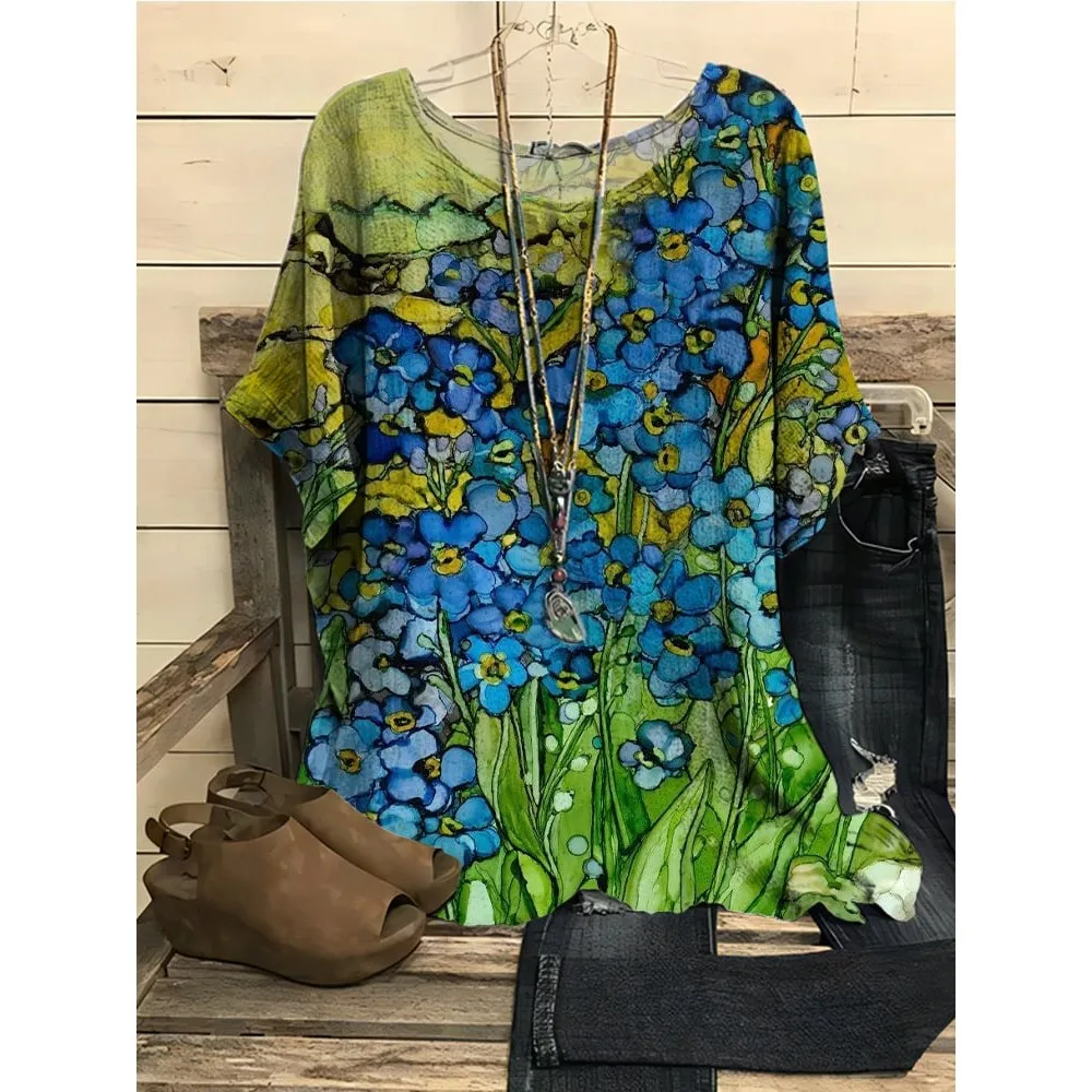 Nieuwe collectie ronde Ne ort Sve T-shirt 3D digitaal printen Batwing Sve plus maat zomer casual comfortabele herentop