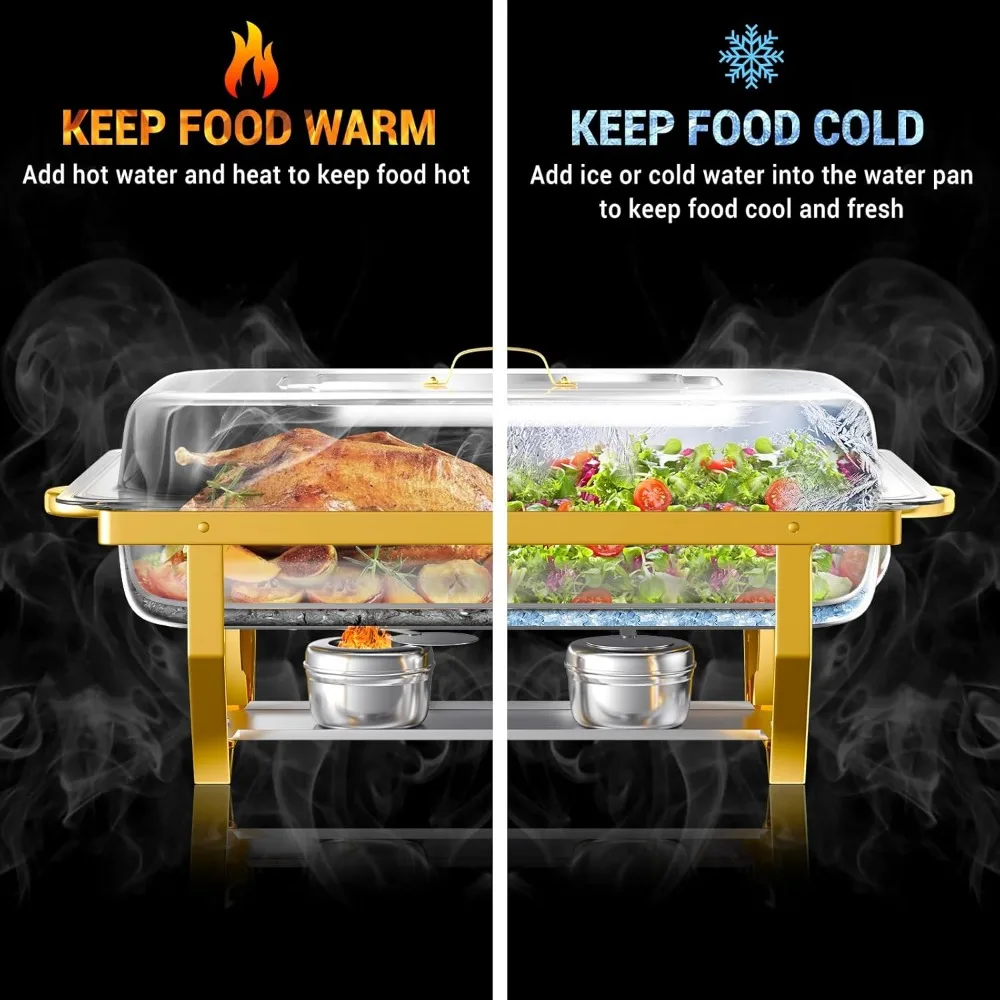 أطباق الغضب للبوفيه، مجموعة بوفيه أطباق الغضب عالية الجودة سعة 8 كيو تي، مقلاة كاملة الحجم، تصميم ملفوف لتدفئة الطعام للحفلات