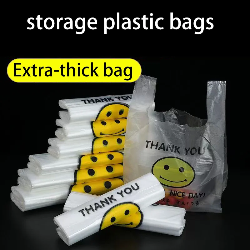 

50Pcs plastic transparent bags Food Eco-Friendly Storage Bags with Handle supermarket Grocery Shopping Bag Kitchen Storage Bag
