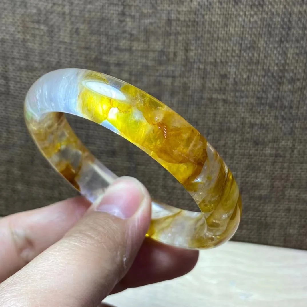 

1 Pc Fengbaowu Natural Yellow Hematoid Quartz Bracelet Bangle Crystal Reiki Healing Stone Fashion Jewelry Gift For Women Men