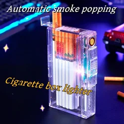 Transparent Automatic Pop-up Cigarette Box Lighter Rechargeable 2-in-1 Plastic Cigarette Box Pack of 20 Cigarettes for Gift