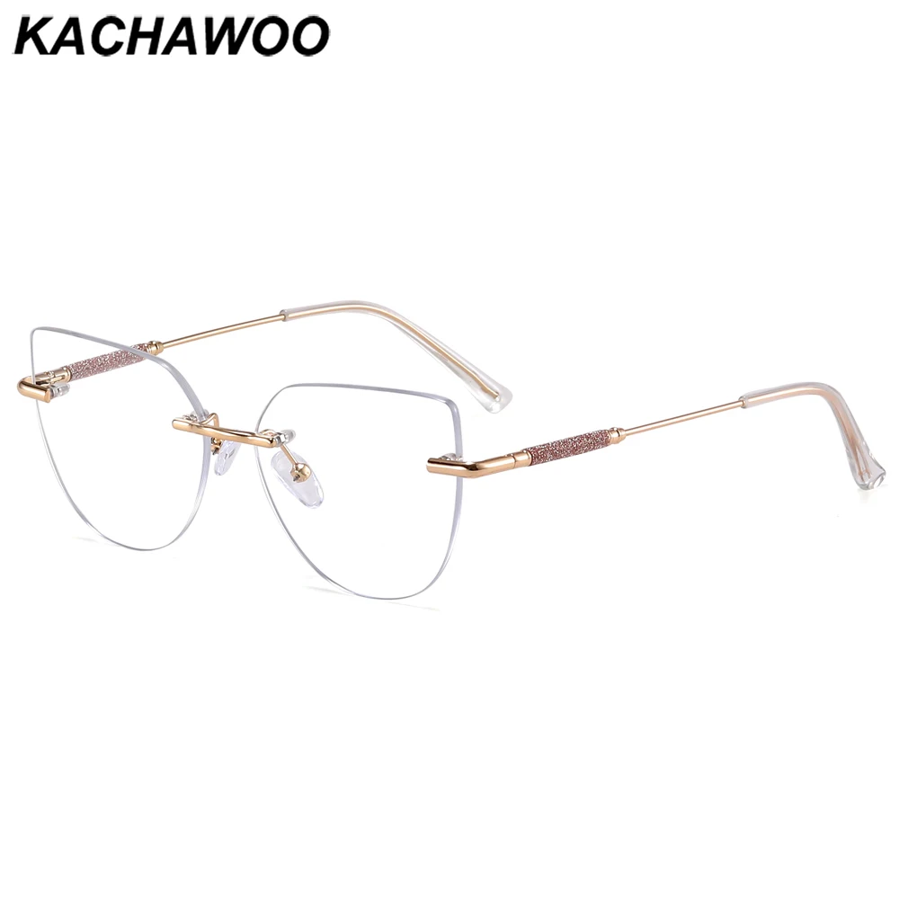 Kachawoo cat eye glasses rimless women metal fashion eyeglasses frame female trendy eyewear no frame ladies black clear pink