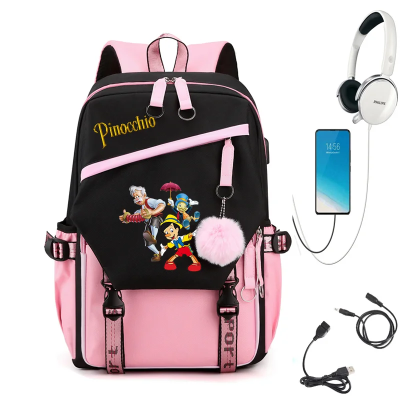 

Disney Pinocchio Backpack for Girls Boys Teenager Children Rucksack Men Women Casual School Bags USB Charging Backpacks