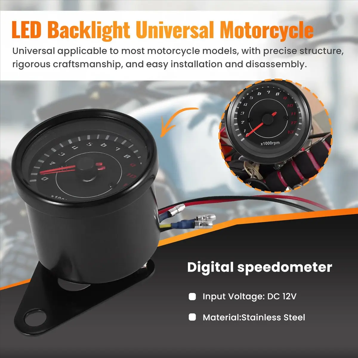Super Sale Digital Electronic Induction Ip65 Led Backlight Universal Motorcycle Speedometer Meter Counter 13K Rpm Shift Tachomet
